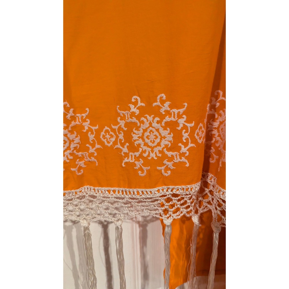 Tommy Bahama Scarf One Size Orange Embroidered Fringe Cotton Wrap Beachy - Picture 2 of 6
